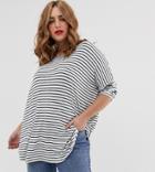 Simply Be Oversized T-shirt In White And Navy Stripe - Multi