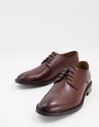 Walk London Oliver Derby Shoes In Tan Leather With Metal Heel Detail-brown