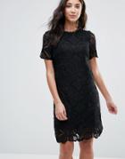Vila Short Sleeve Lace Shift Dress - Black