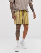 Asos Design Slim Shorter Shorts In Washed Orange Stripe