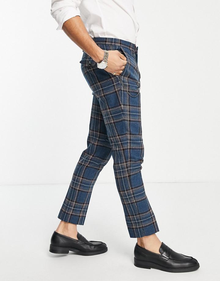 Twisted Tailor Gravette Pants In Blue And Orange Check