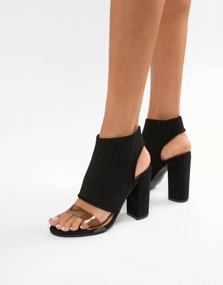 Prettylittlething Clear Strap Cut Out Block Heeled Sandals In Black - Black