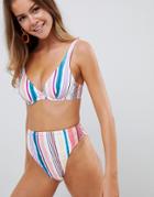 Asos Design Mix And Match High Leg High Waist Bikini Bottom In Pastel Stripe Print - Multi