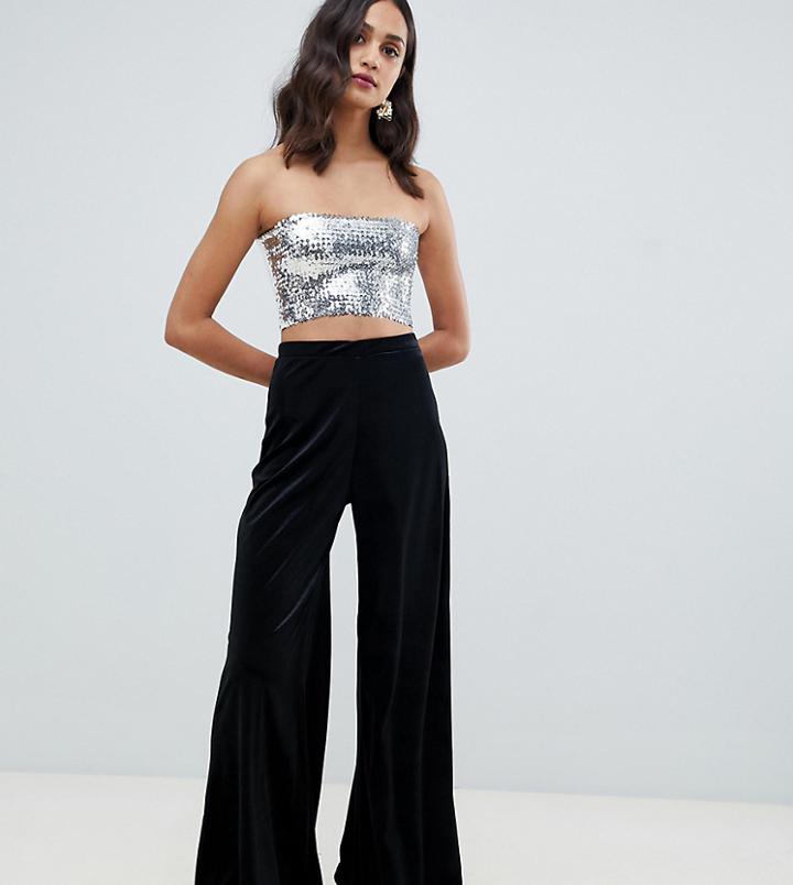 Miss Selfridge Wide Leg Velvet Pants In Black