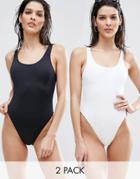 Asos Scoop Front High Leg Swimsuit Multipack - Black
