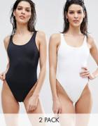 Asos Scoop Front High Leg Swimsuit Multipack - Black