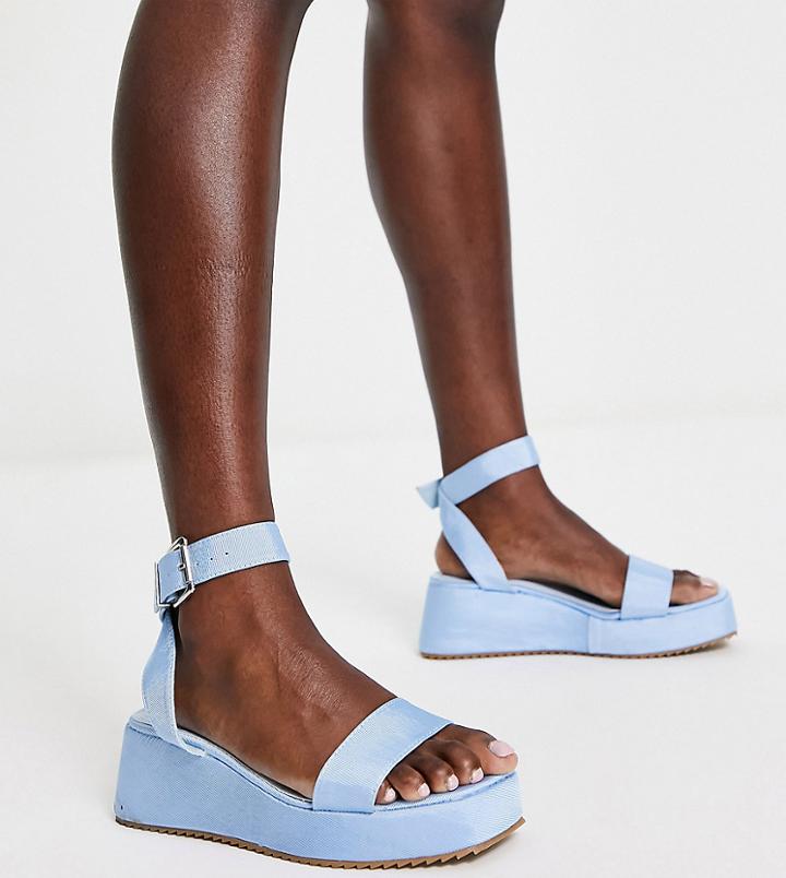 Asos Design Wide Fit Tati Flatform Sandals In Blue