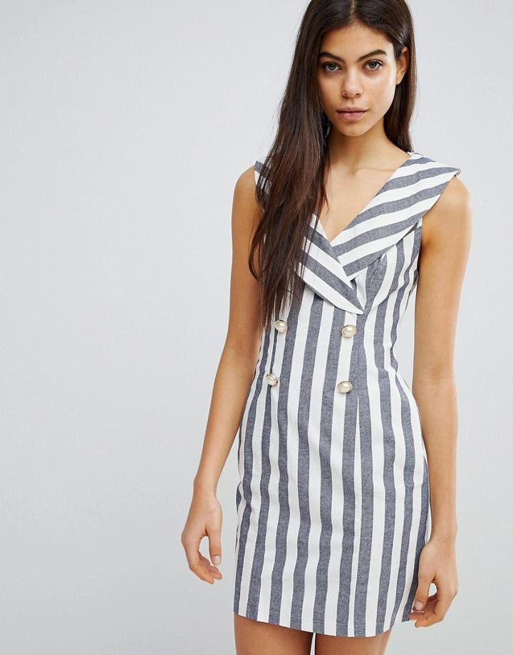 Asos Stripe Mini Fitted Tux Dress - Multi