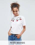 Miss Selfridge Petite Rose Embroidered T-shirt - White