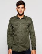 True Religion Workwear Shirt In Faded Olive - Faded Olive
