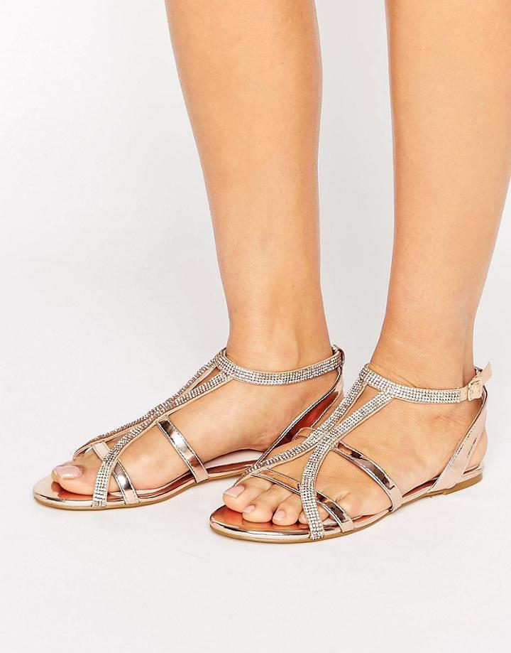 Faith Jimi Rose Gold Embellished Flat Sandals - Gold