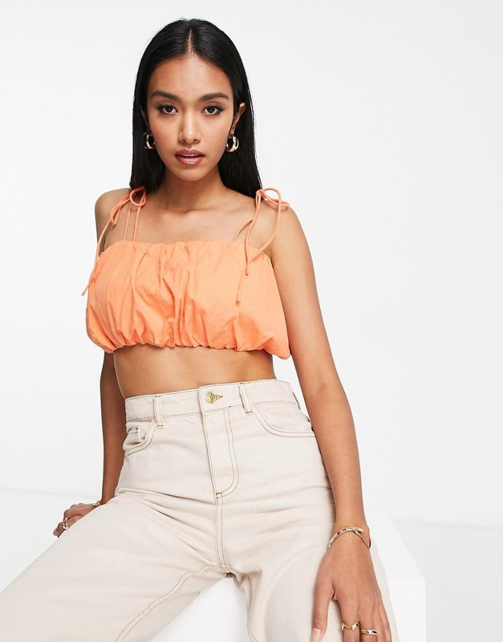 Lola May Ruched Tie Cami Strap Crop Top In Orange