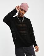 Asos Design Oversized Sweater In Black Mesh Stripes