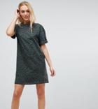 Asos Tall Ultimate T-shirt Dress With Rolled Sleeves In Leopard Print - Multi