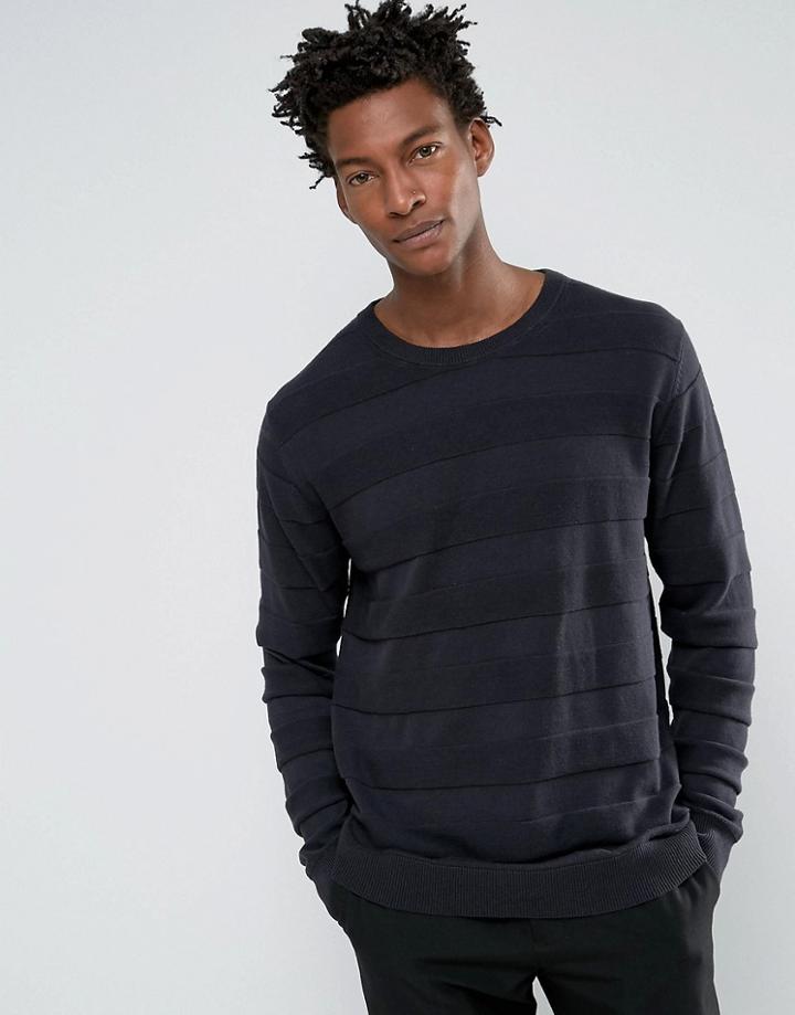 Troy Tone Stripe Sweater With Crew Neck - Navy