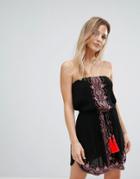 Brave Soul Tabby Romper With Embroidered Trim - Black