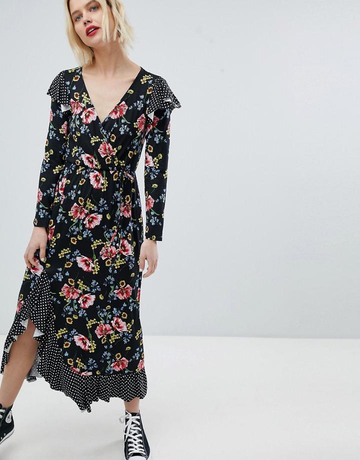 Asos Design Maxi Wrap Dress In Mix Print - Multi
