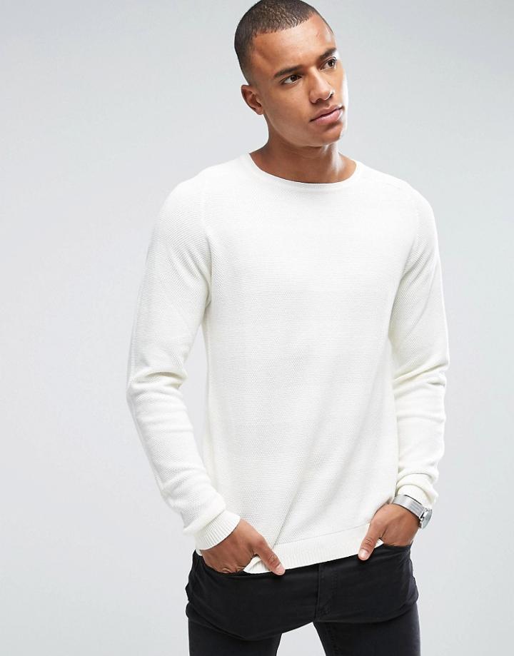 Only & Sons Sweater With Tonal Stripe Detail - Cream
