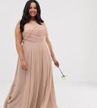 Asos Design Curve Bridesmaid Pinny Maxi Dress With Ruched Bodice-pink
