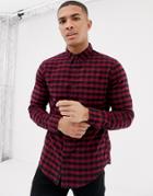 Hollister Muscle Fit Gingham Check Oxford Shirt Icon Logo In Burgundy - Red