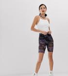 Collusion Mesh Legging Shorts In Dragon Print With Lettuce Edge - Multi