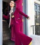 Labelrail X Sophia Hadjipanteli Velvet Slim Fit Suit Pants In Plum - Part Of A Set-red