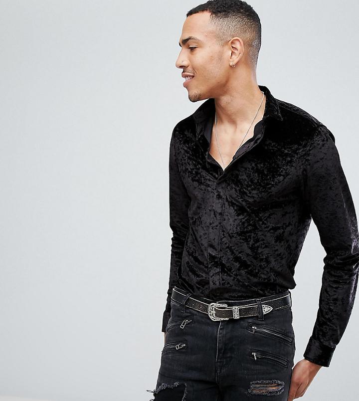 Noose & Monkey Tall Skinny Velvet Shirt - Black