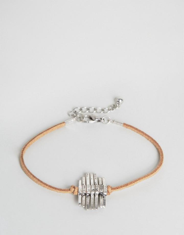 Asos Faux Suede Bracelet With Burnished Pendant - Tan
