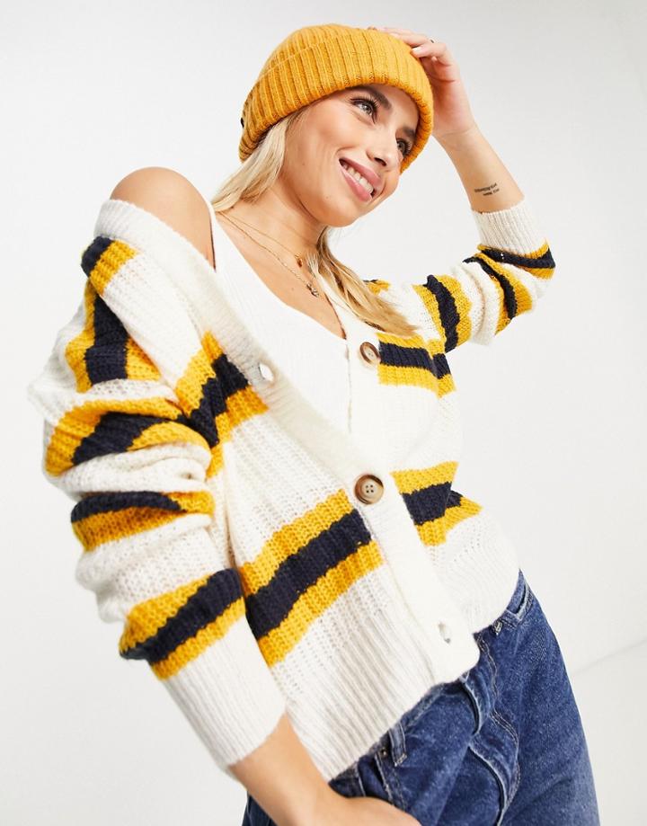 Brave Soul Elenor Boxy Striped Cardigan-white