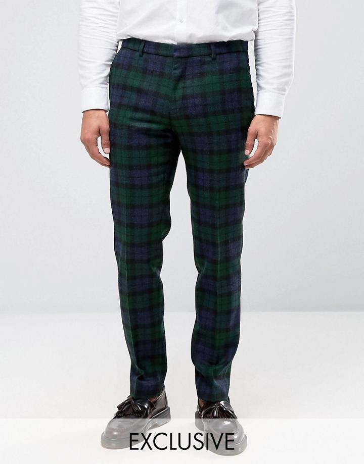 Heart & Dagger Skinny Pants In Plaid 100% Wool - Navy