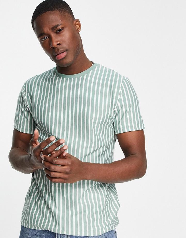 Topman Classic Fit Stripe T-shirt In Green And White-multi