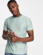 Topman Classic Fit Stripe T-shirt In Green And White-multi