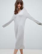 Asos Design V Neck Midi Dress In Eco Yarn - Stone