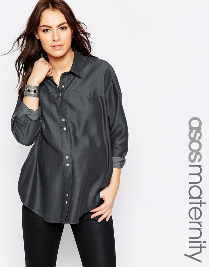 Asos Maternity Oversized Tencel Shirt In Washed Black - Black