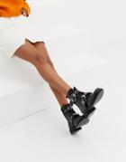 Pull & Bear Lace Front Leather Boots With Rounded Buckle - Black