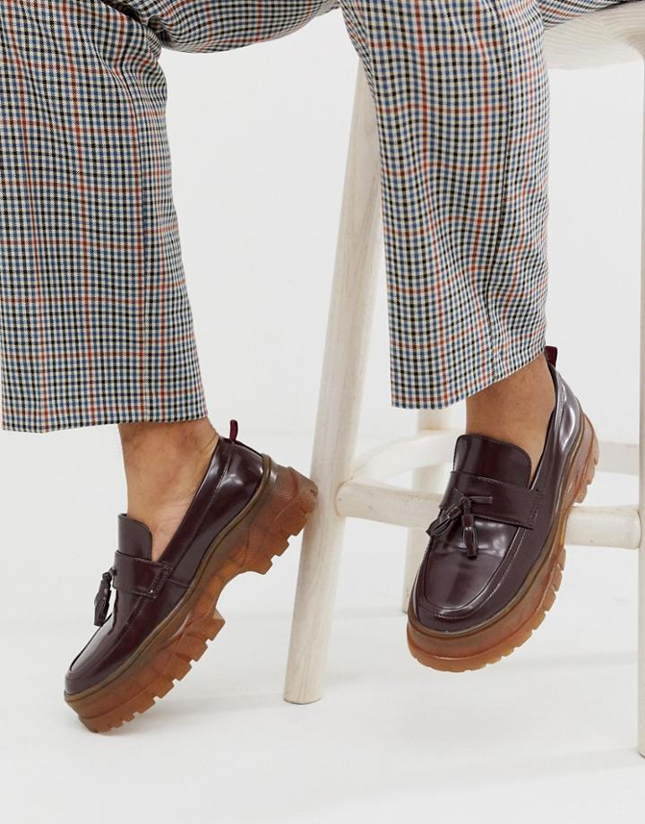 Asos Design Loafers In Burgundy Faux Leather With Gum Sole-red