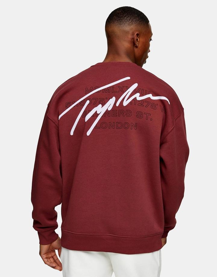 Topman Signature Logo Sweatshirt In Burgundy-red