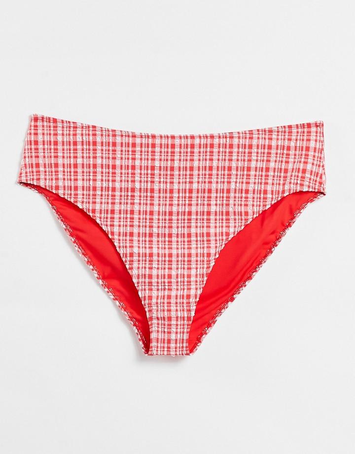 Warehouse Gingham High Waisted Bikini Bottoms In Multi