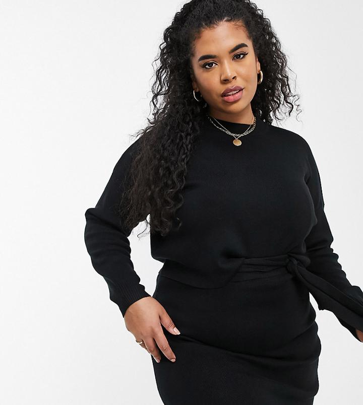 Missguided Plus Cropped Sweater With Funnel Neck In Black - Part Of A Set