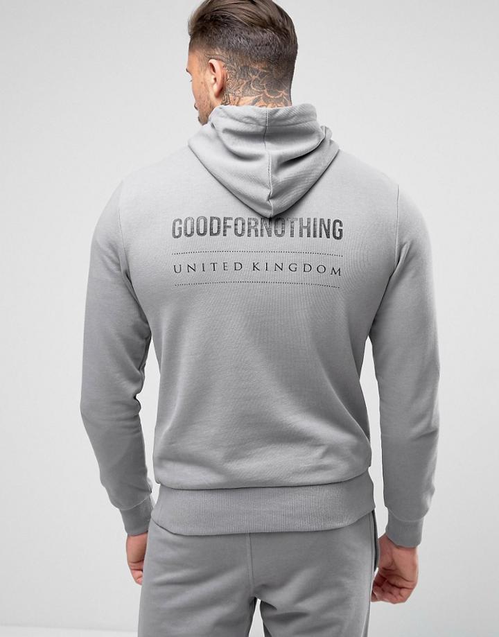 Good For Nothing Muscle Hoodie In Gray With Back Print - Gray