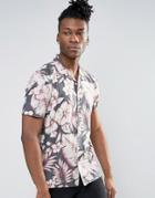 Asos Regular Fit Viscose Shirt With Hawaiian Floral Design - Gray