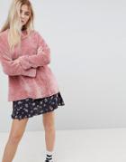 Pull & Bear Oversized Chenille Sweater - Pink