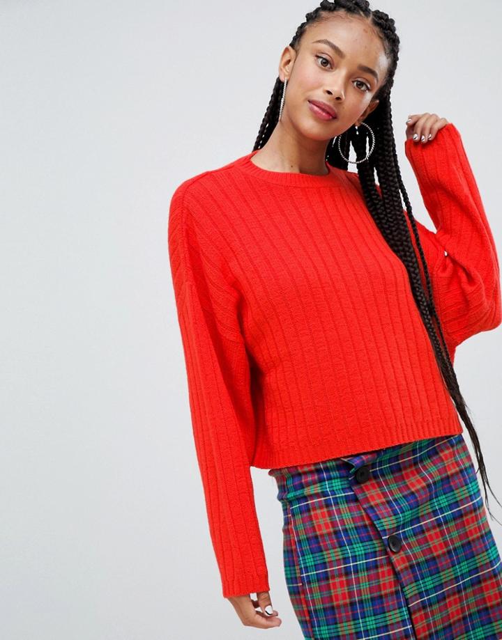 Bershka Wide Sweater Knitted Sweater - Red