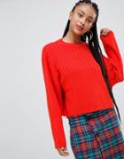 Bershka Wide Sweater Knitted Sweater - Red