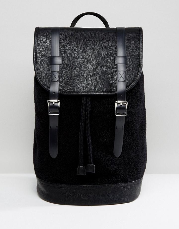 Asos Backpack In Black Borg With Faux Leather - Black