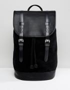 Asos Backpack In Black Borg With Faux Leather - Black