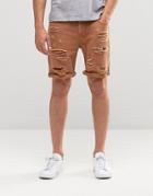 Asos Denim Shorts In Slim Fit With Extreme Rips In Rust - Fryer Brown