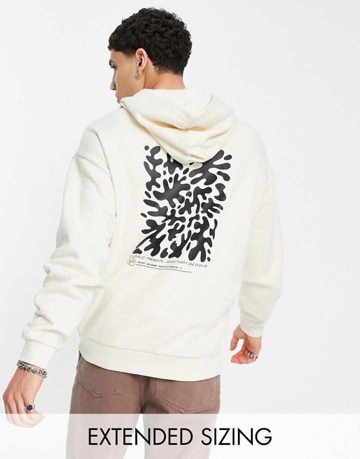 Asos Design Oversized Hoodie In Off White With Abstract Back Print-neutral