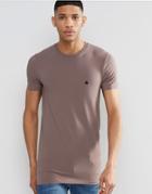 Asos Longline Muscle T-shirt With Logo In Stone - Sand Dune