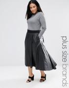 Elvi Dip Hem Leather Look Midi Skirt - Black